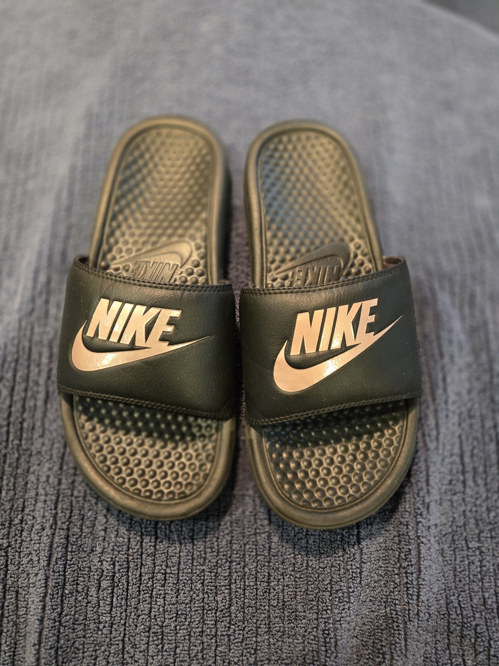Nike Black Slides with Rose Gold Swoosh